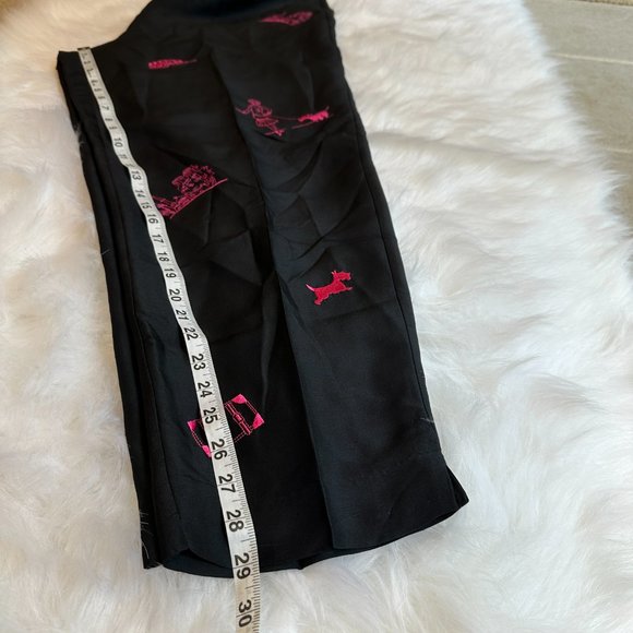 Silk Pants Ankle Side Zip Retro Novelty Print Dogs Travel Pink Embroidered Sz 16 - Picture 12 of 16